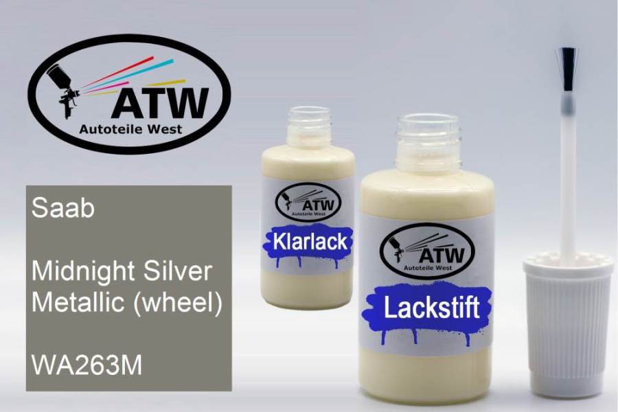 Saab, Midnight Silver Metallic (wheel), WA263M: 20ml Lackstift + 20ml Klarlack - Set, von ATW Autoteile West.